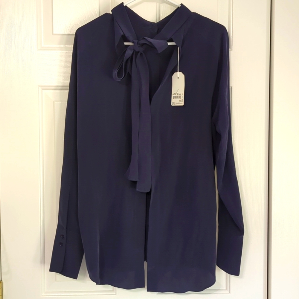 Cedric Charlier Navy long sleeves shirt 100% Silk
